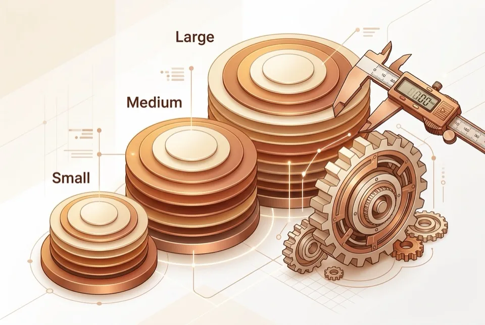 Layered plates representing project scope tiers with a caliper and gear